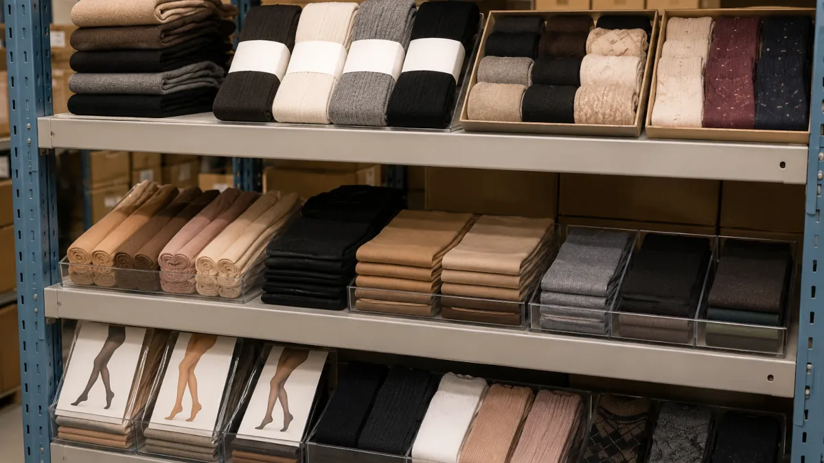 Stock di calzetteria e collant in giacenza di magazzino