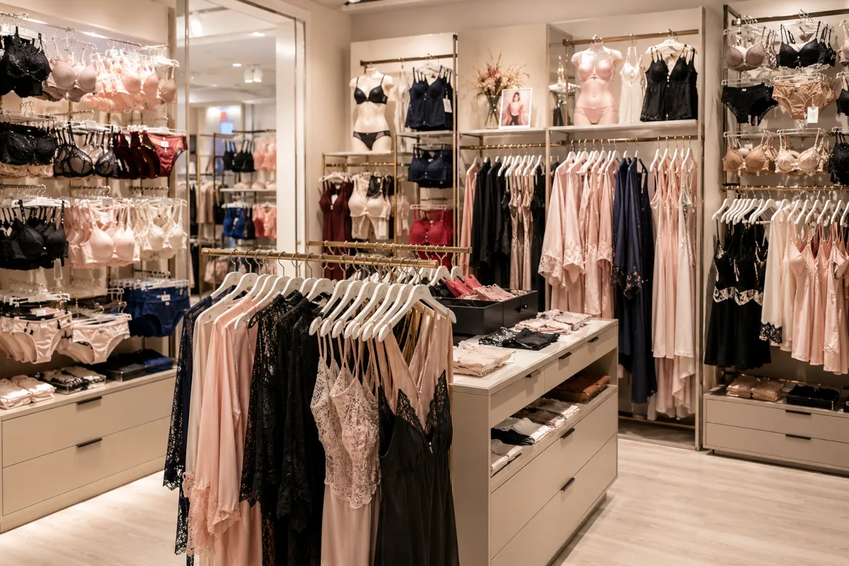 Negozio di intimo con scaffali di merce pronta per la valutazione dello stock