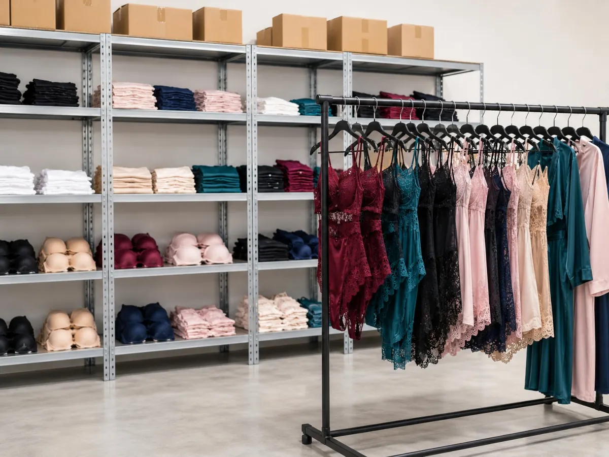 Stock di distributori e grossisti di intimo stoccato in magazzino